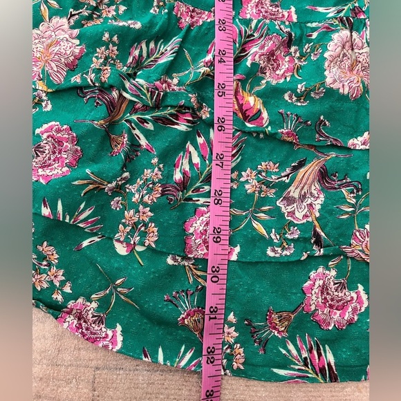 [L]Band Of Gypsie Collective Floral Green Women's Tiered Dress Squared Neck - Picture 3 of 7